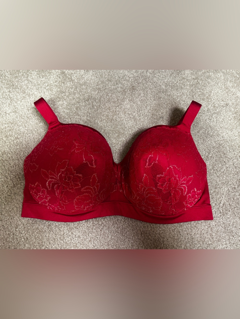 Cacique 40I Red Floral Lace Full-Coverage Bra lightly lined balconette